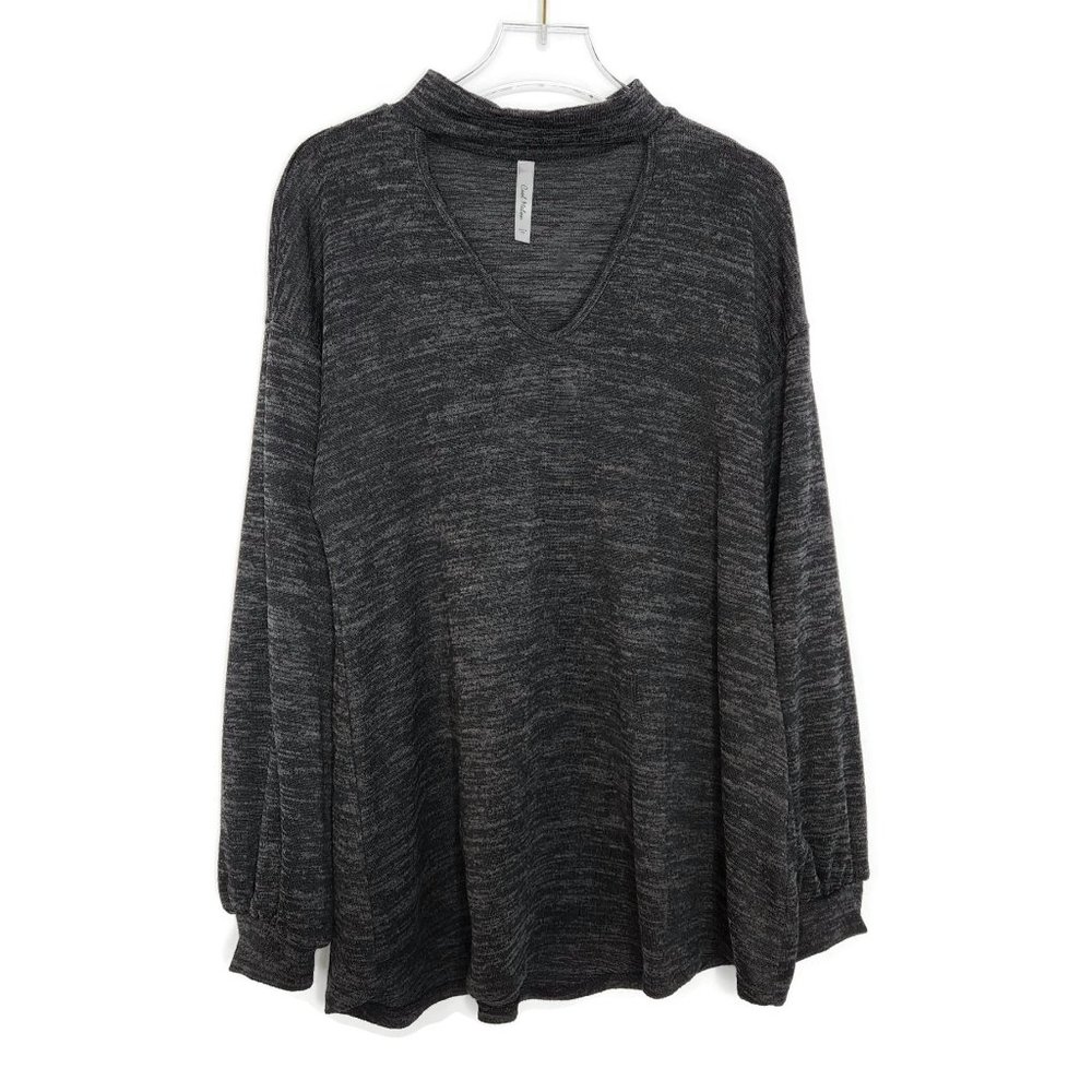 Cool Melon Long Sleeve Top Small Gray Spacedye Keyhole Stretch Knit Blouse